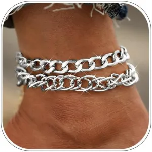 Boho Layered Anklets Gold Cuban Link Anklet Chain Chunky Bracelets Chains for Women
