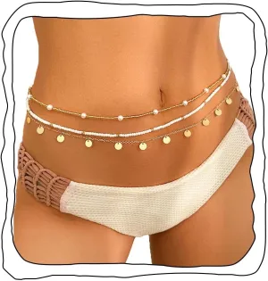 Boho Waist Beads Gold Layered Waist Beads Chain for Women Sequin Belly Chain Summer Jewelry Beaded