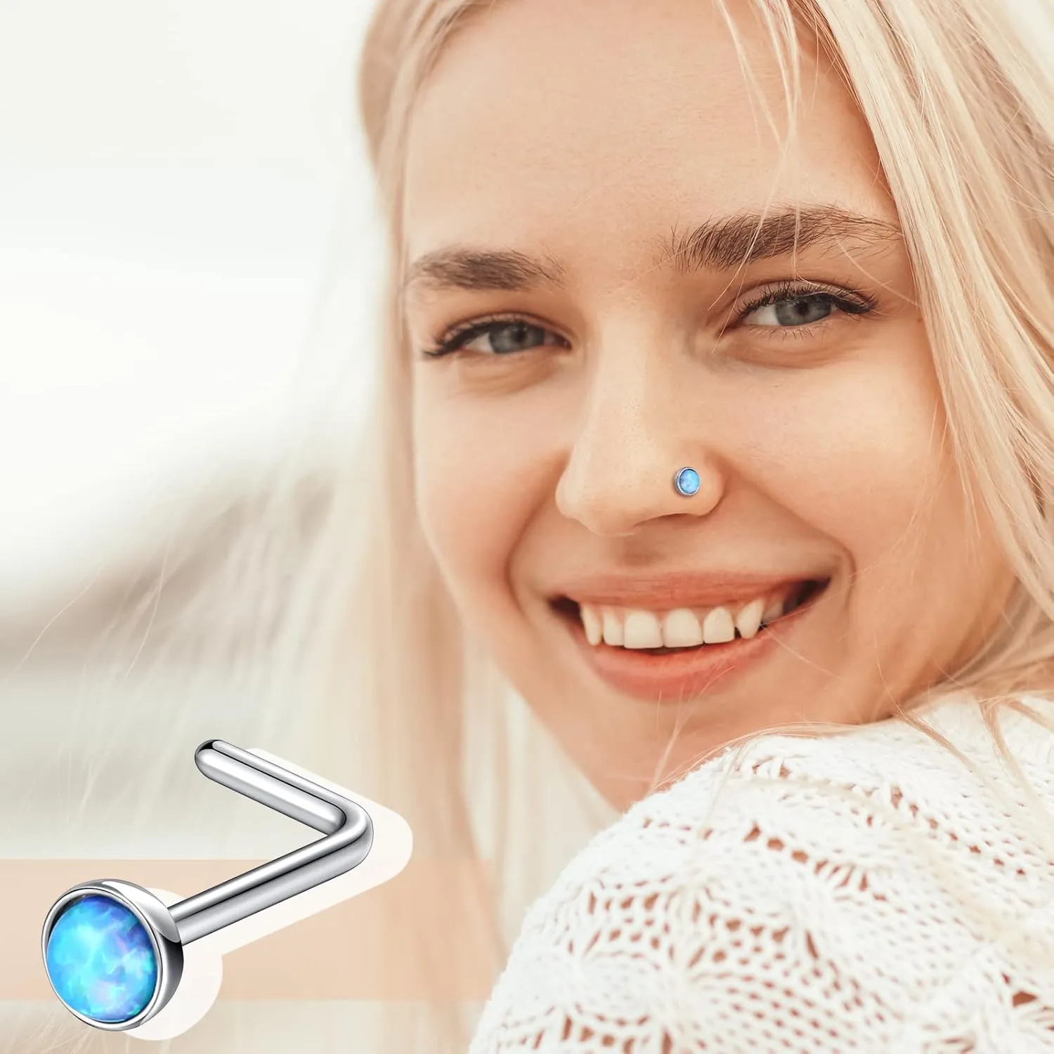 Bonuci 18 Pcs Dangle Nose Ring L Shaped Dangling Nose Stud Nose Ring Hoop Indian Nose Piercing Jewelry with Charm
