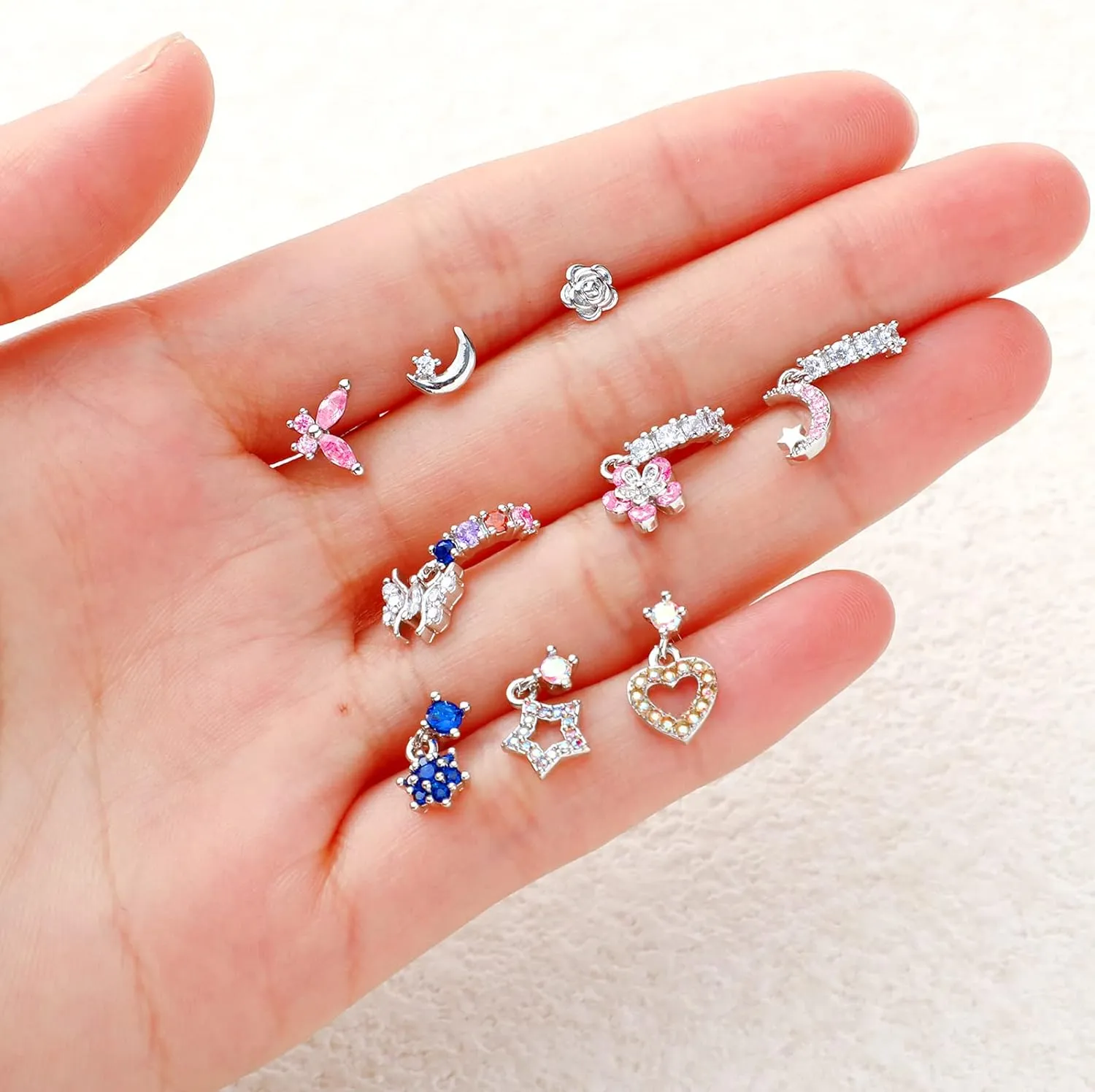 Bonuci 18 Pcs Dangle Nose Ring L Shaped Dangling Nose Stud Nose Ring Hoop Indian Nose Piercing Jewelry with Charm