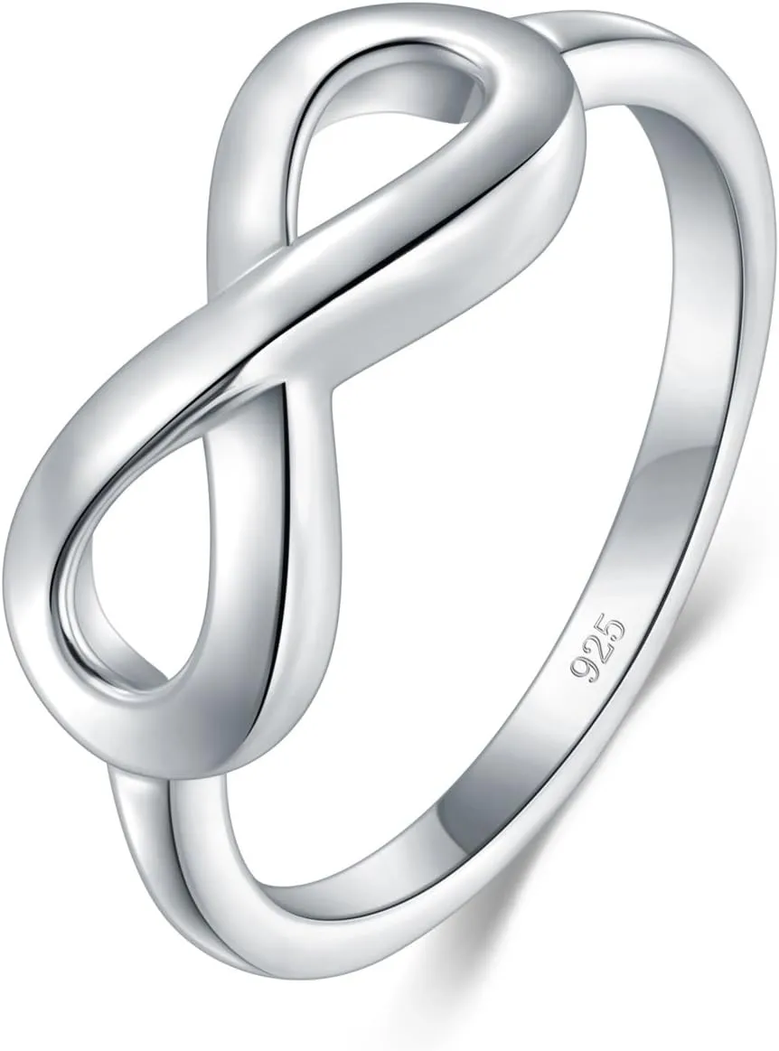 BORUO Infinity Ring - Platinum Plated Over Sterling Silver Rings For Women - 925 Infinity Sterling Silver Rings - Knot Ring - Infinity Shape Ring - Classic Gift for Special Occasions - Stackable - 2mm Size 4-12
