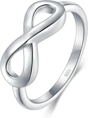 BORUO Infinity Ring - Platinum Plated Over Sterling Silver Rings For Women - 925 Infinity Sterling Silver Rings - Knot Ring - Infinity Shape Ring - Classic Gift for Special Occasions - Stackable - 2mm Size 4-12