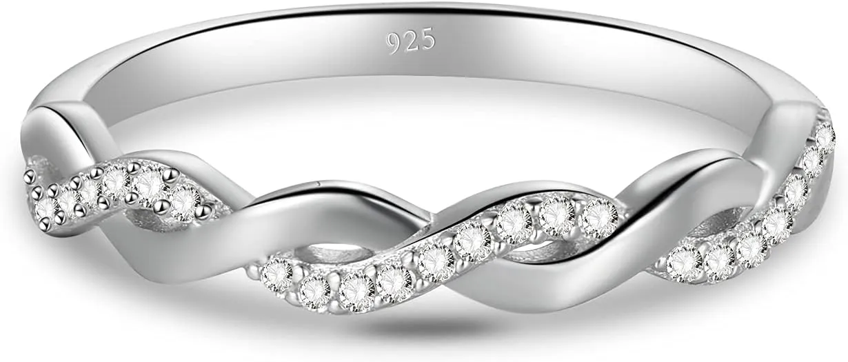 BORUO Twisted Infinity Celtic Knot Ring - 925 Sterling Silver Rings For Women - Knot Ring - Infinity Shape Cubic Zirconia Ring - 925 Infinity Sterling Silver Rings for Special Occasions, Stackable, 1.7mm, Size 4-12
