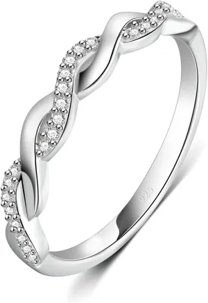 BORUO Twisted Infinity Celtic Knot Ring - 925 Sterling Silver Rings For Women - Knot Ring - Infinity Shape Cubic Zirconia Ring - 925 Infinity Sterling Silver Rings for Special Occasions, Stackable, 1.7mm, Size 4-12