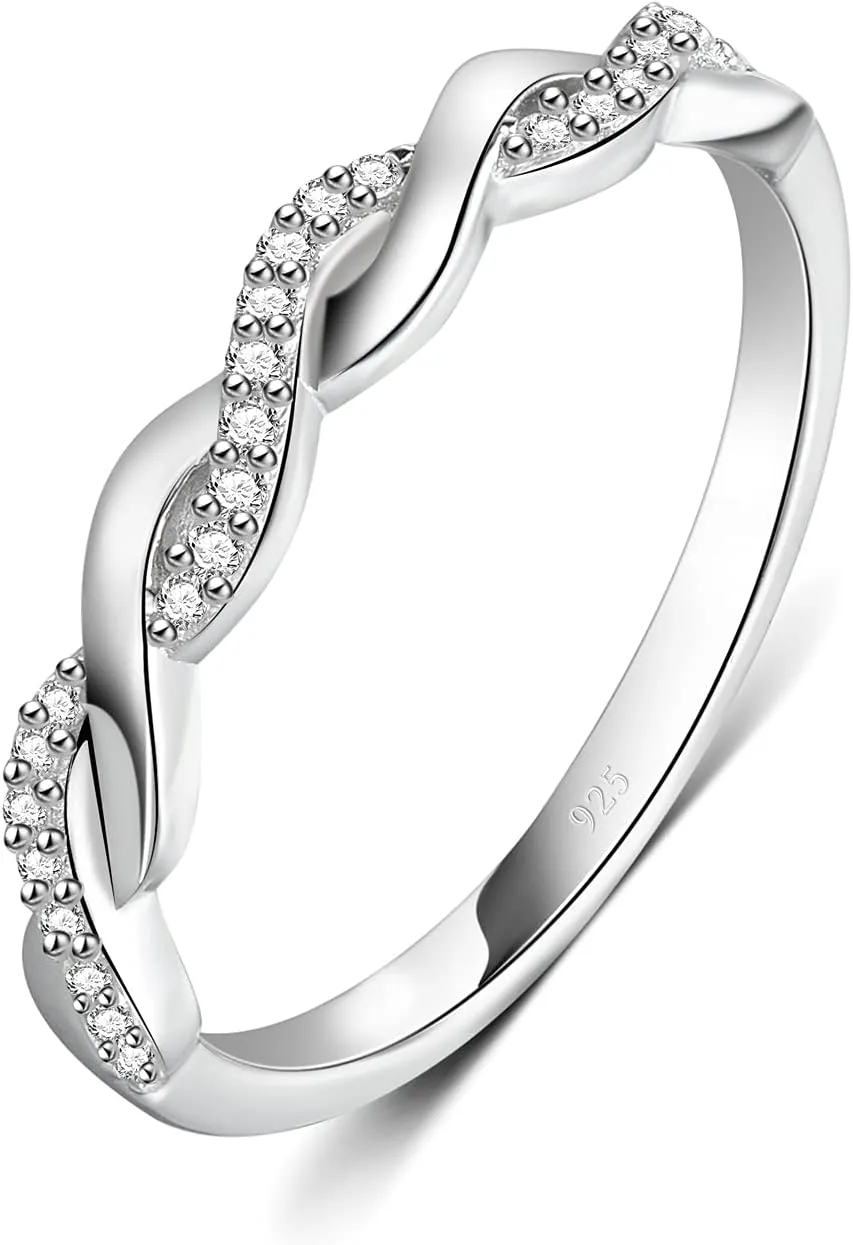 BORUO Twisted Infinity Celtic Knot Ring - 925 Sterling Silver Rings For Women - Knot Ring - Infinity Shape Cubic Zirconia Ring - 925 Infinity Sterling Silver Rings for Special Occasions, Stackable, 1.7mm, Size 4-12
