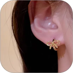Bow Hoop Earrings for Women Trendy Pearl Knotbow Statement Jewelry Mini Bow Hoops Earrings for Party Daily Wear Gifts