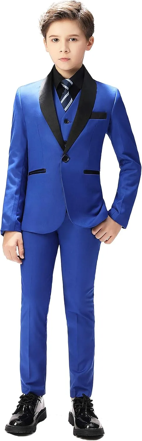 Boy Suits Tuxedo Slim Fit Suit for Boys Kids Toddler Dress Outfit with Coat, Pants, Vest Set No Tail