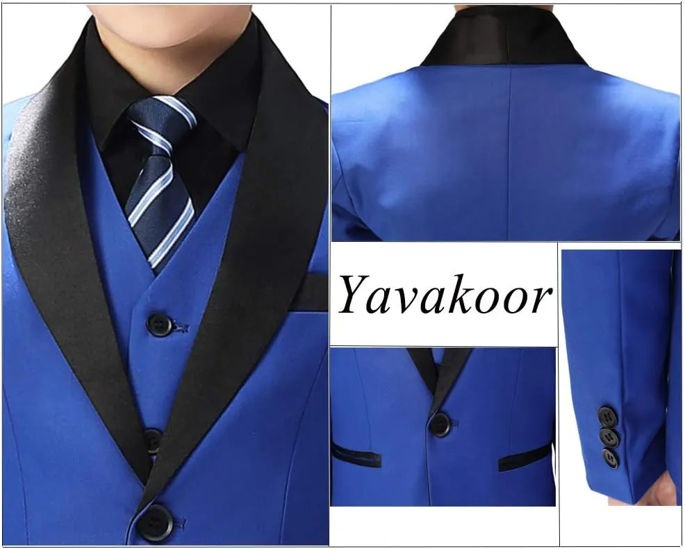 Boy Suits Tuxedo Slim Fit Suit for Boys Kids Toddler Dress Outfit with Coat, Pants, Vest Set No Tail