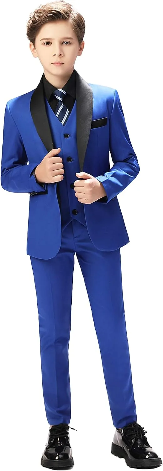 Boy Suits Tuxedo Slim Fit Suit for Boys Kids Toddler Dress Outfit with Coat, Pants, Vest Set No Tail