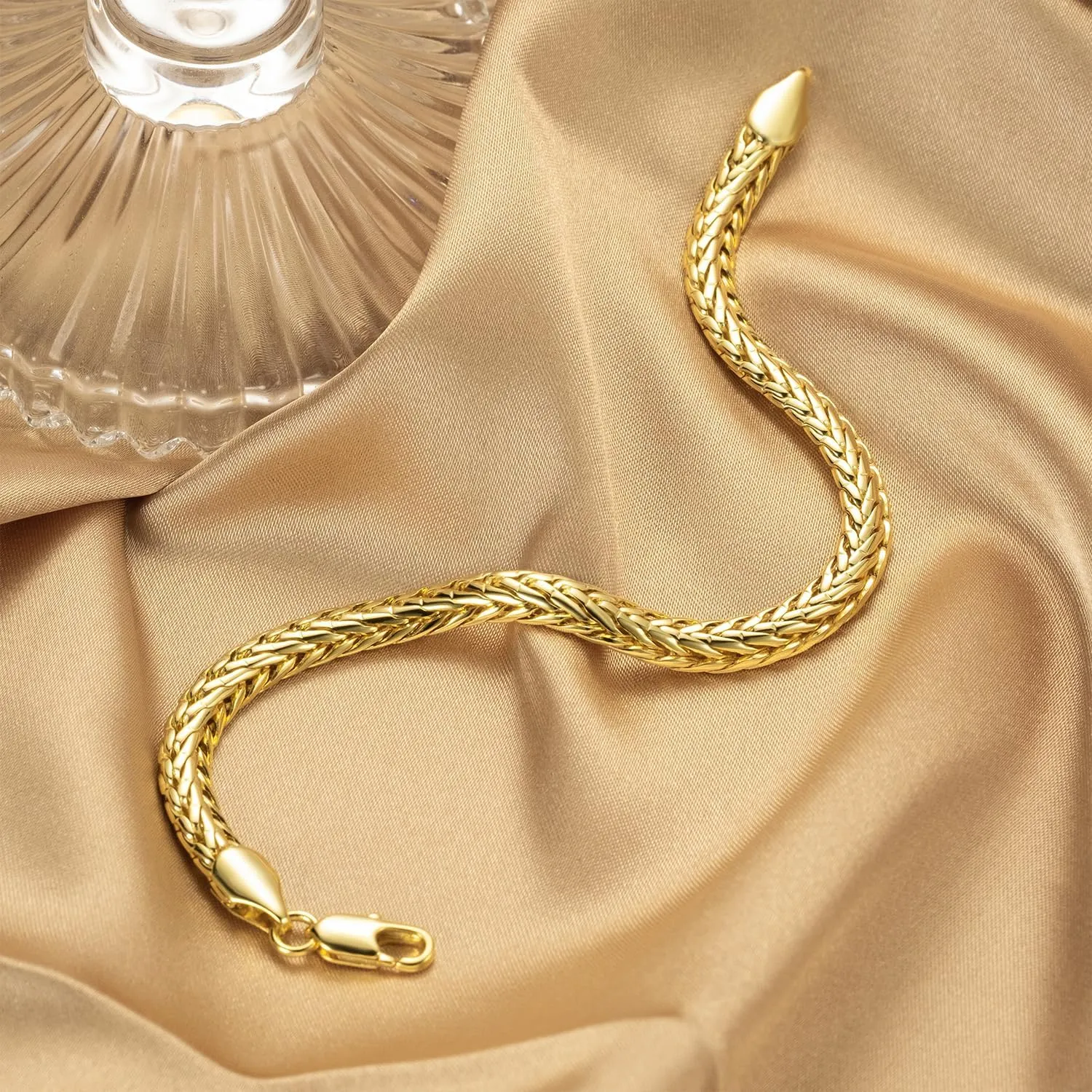 Bracelets for Women Non Tarnish 14K Gold Bracelets for Men Wheat Chain & Foxtail Chain Bracelet for Womens Gold Bracelet Jewelry 6.5/7/7.5/8/8.5in
