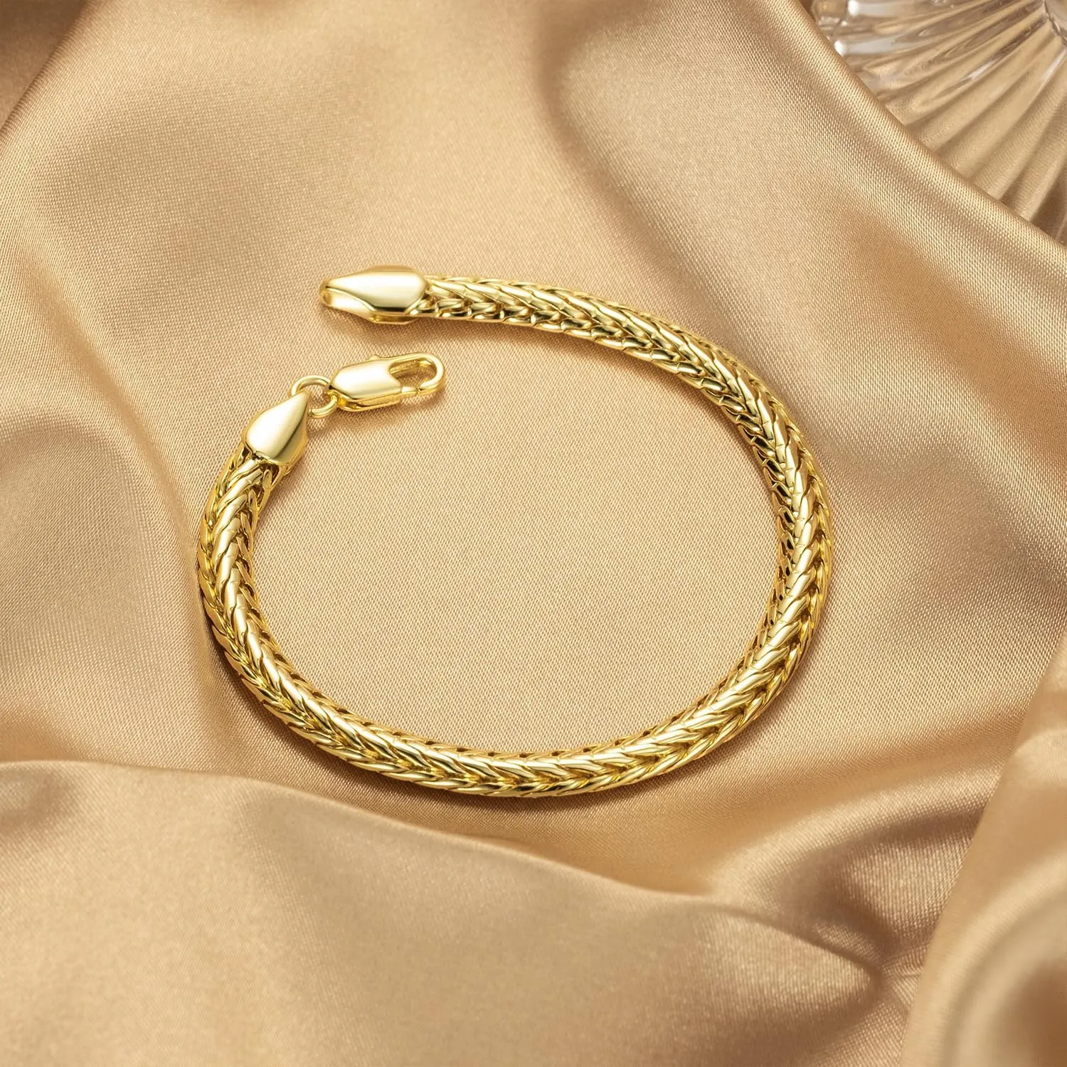 Bracelets for Women Non Tarnish 14K Gold Bracelets for Men Wheat Chain & Foxtail Chain Bracelet for Womens Gold Bracelet Jewelry 6.5/7/7.5/8/8.5in