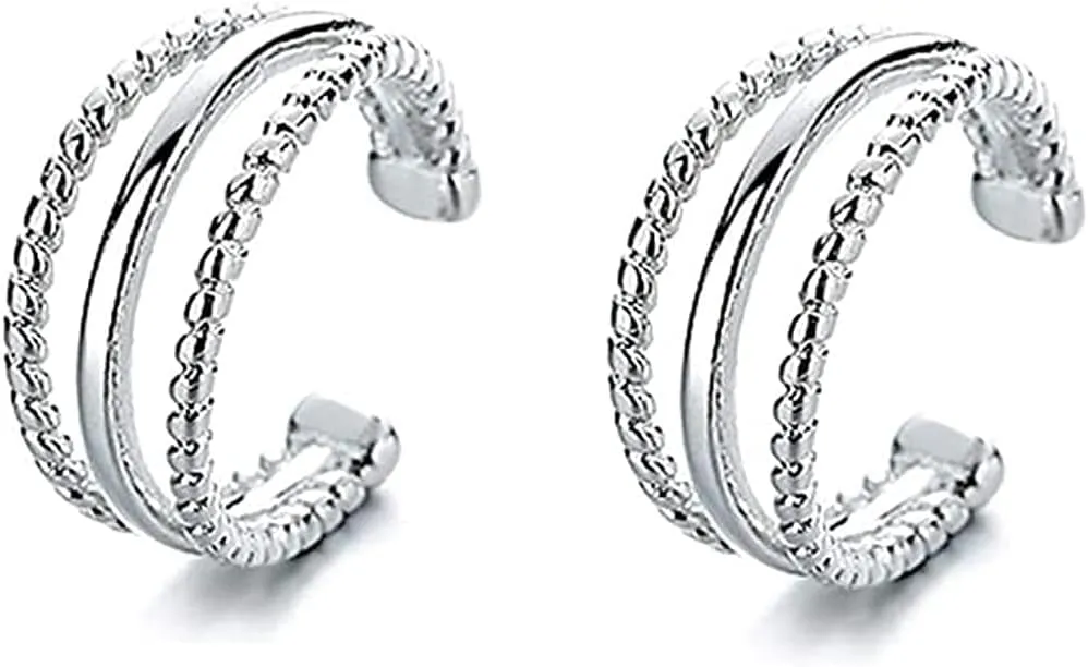 Braided Layered Cuff Ear Rings Wrap Cartilage Small Hoop Cuffs Clip On No Piercing Ear Three Band Earring