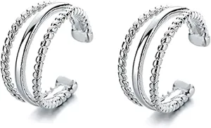 Braided Layered Cuff Ear Rings Wrap Cartilage Small Hoop Cuffs Clip On No Piercing Ear Three Band Earring
