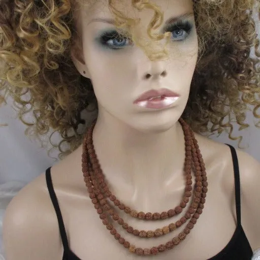 Brown Natural Seed Bead Triple Strand  Beaded Necklace