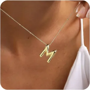 Bubble Letter Necklace - 14K Gold Sliver Plated Alphabet Pendant Necklace for Women, Trendy Balloon Initial Jewelry, Stylish Name Pendant for Her