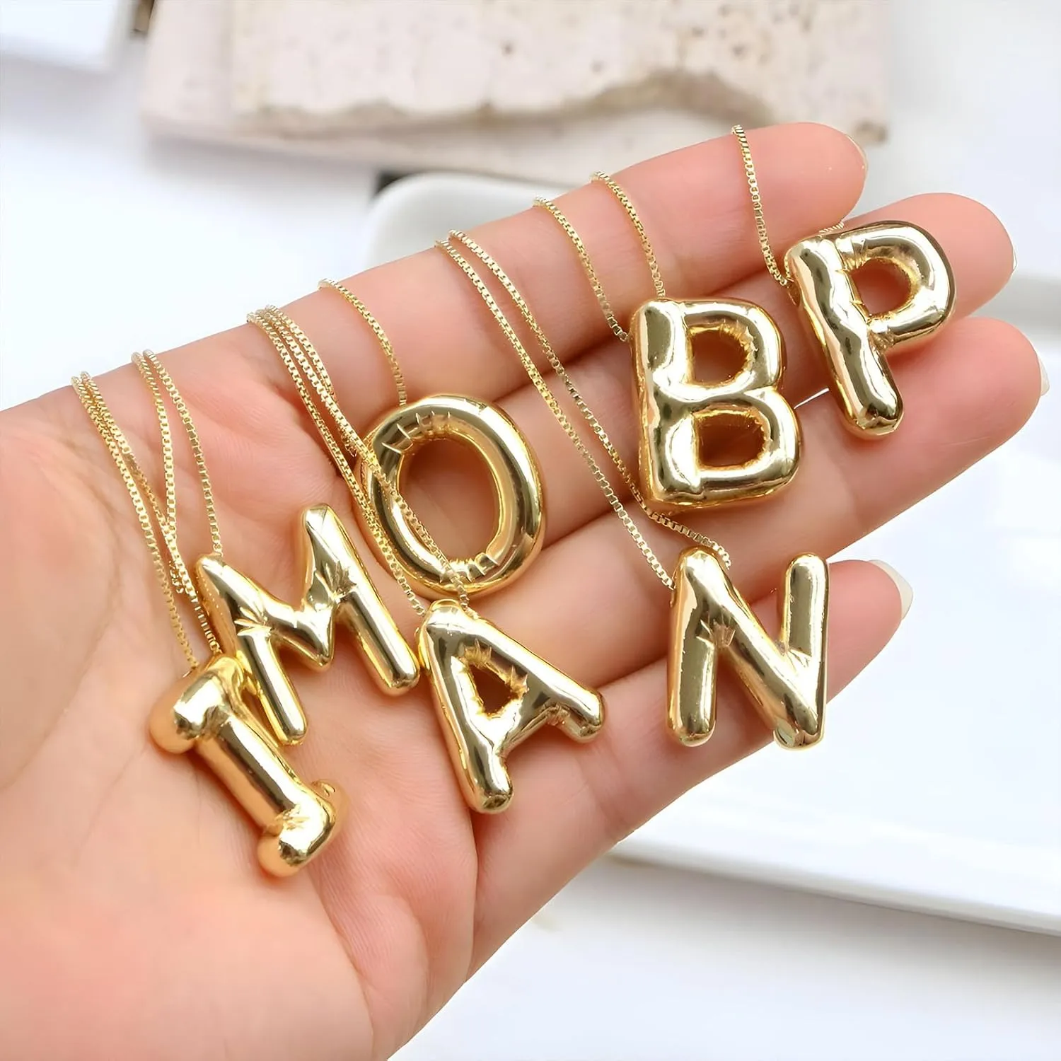 Bubble Letter Necklace for Women, 14K Gold Plated Balloon Letter Necklace Dainty Bubble Initial Alphabet Pendant Name Personalized Necklaces