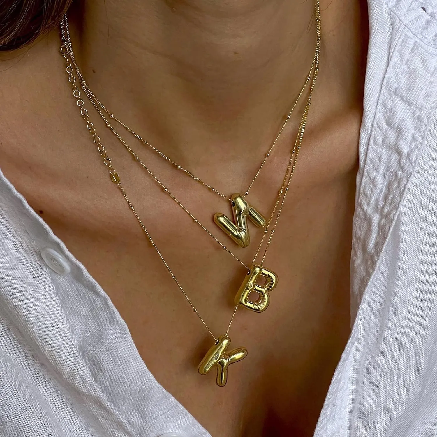 Bubble Letter Necklace for Women, 14K Gold Plated Balloon Letter Necklace Dainty Bubble Initial Alphabet Pendant Name Personalized Necklaces