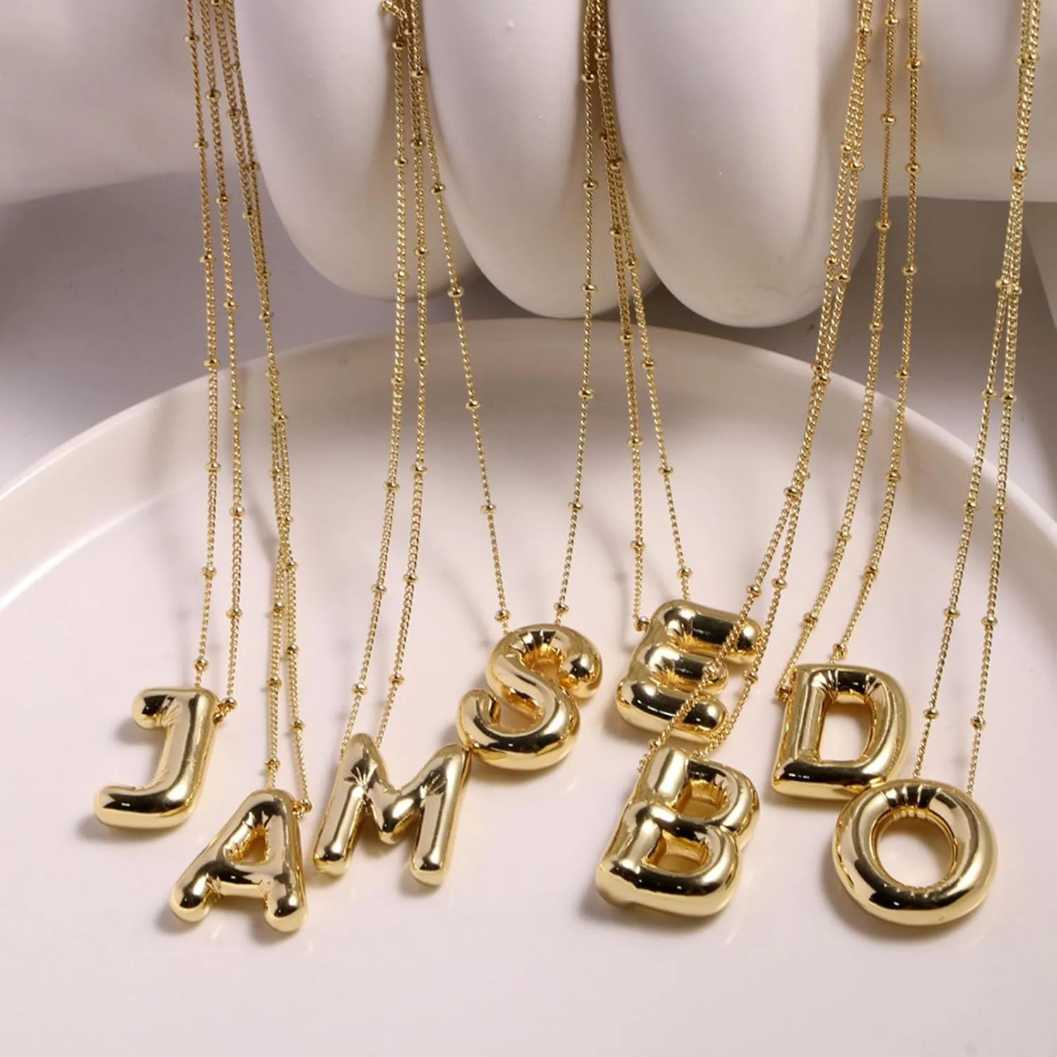 Bubble Letter Necklace for Women, 14K Gold Plated Balloon Letter Necklace Dainty Bubble Initial Alphabet Pendant Name Personalized Necklaces