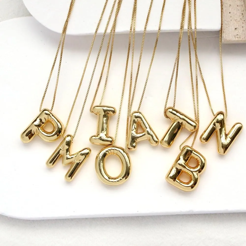 Bubble Letter Necklace for Women, 14K Gold Plated Balloon Letter Necklace Dainty Bubble Initial Alphabet Pendant Name Personalized Necklaces