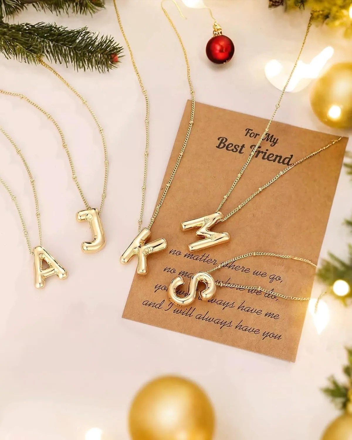 Bubble Letter Necklace Gold for Women, 18k Gold Initial Necklaces With Gift Package, Ideal Jewelry Gifts