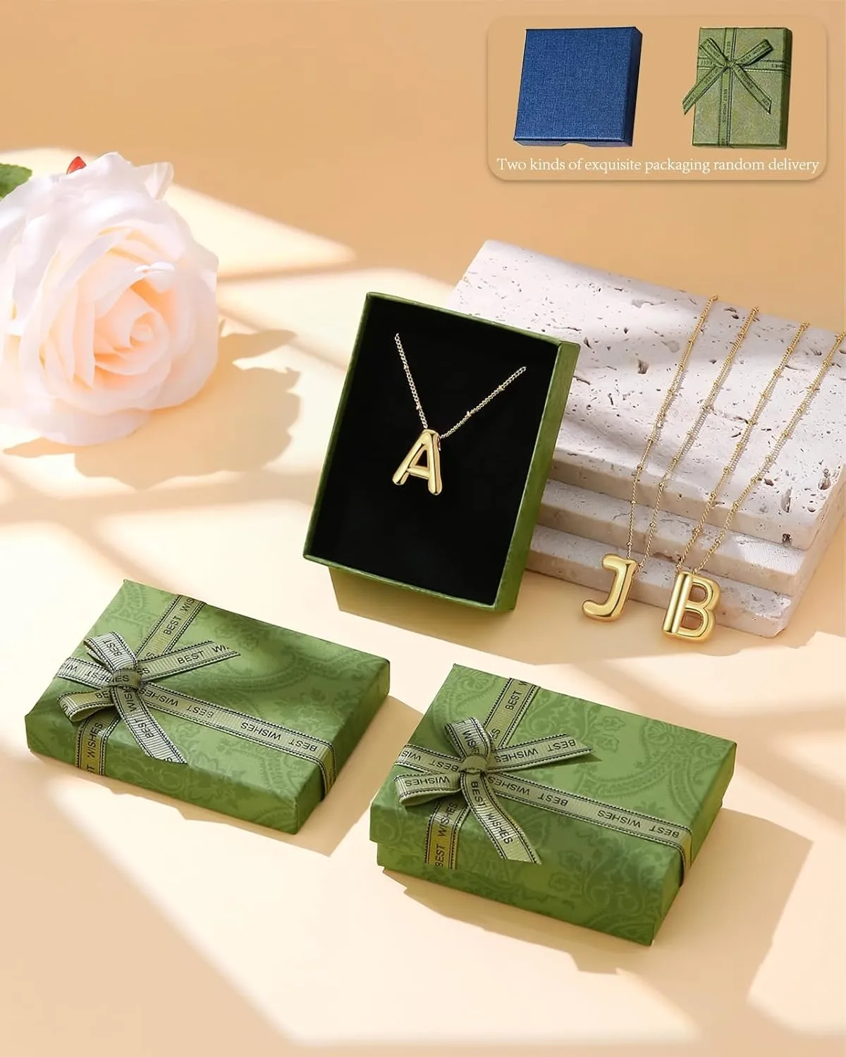 Bubble Letter Necklace Gold for Women, 18k Gold Initial Necklaces With Gift Package, Ideal Jewelry Gifts