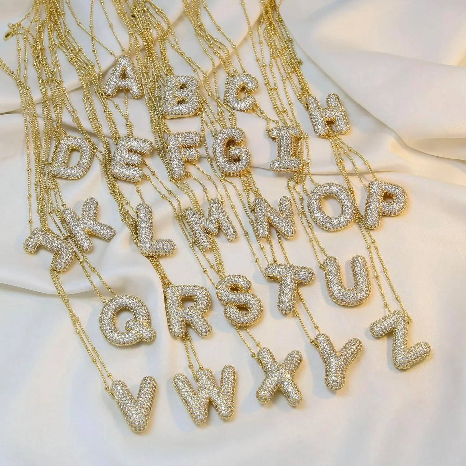Bubble Letter Necklace Gold for WomenCharm Balloon Initial Letter Pendant Zirconia Inlaid Necklaces Fashion Gifts Jewelry