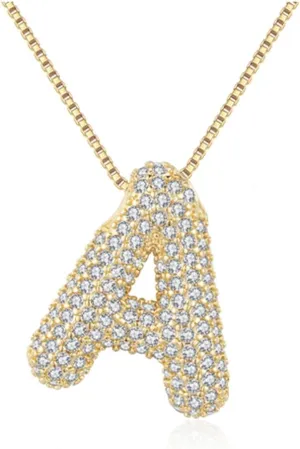 Bubble Letter Necklace Gold for WomenCharm Balloon Initial Letter Pendant Zirconia Inlaid Necklaces Fashion Gifts Jewelry