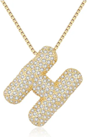 Bubble Letter Necklace Gold for WomenCharm Balloon Initial Letter Pendant Zirconia Inlaid Necklaces Fashion Gifts Jewelry