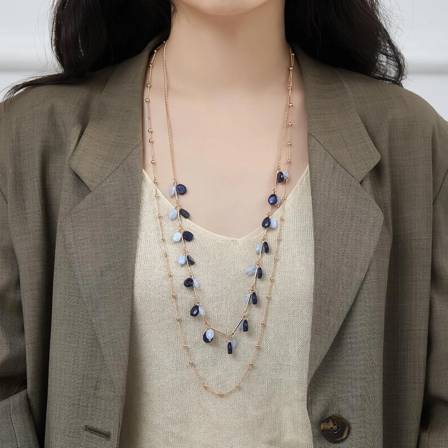 BULINLIN Layered Gold Long Necklaces for Women Long Beaded Chain Necklace Costume Gold Jewelry Mothers Day Gifts for Mom