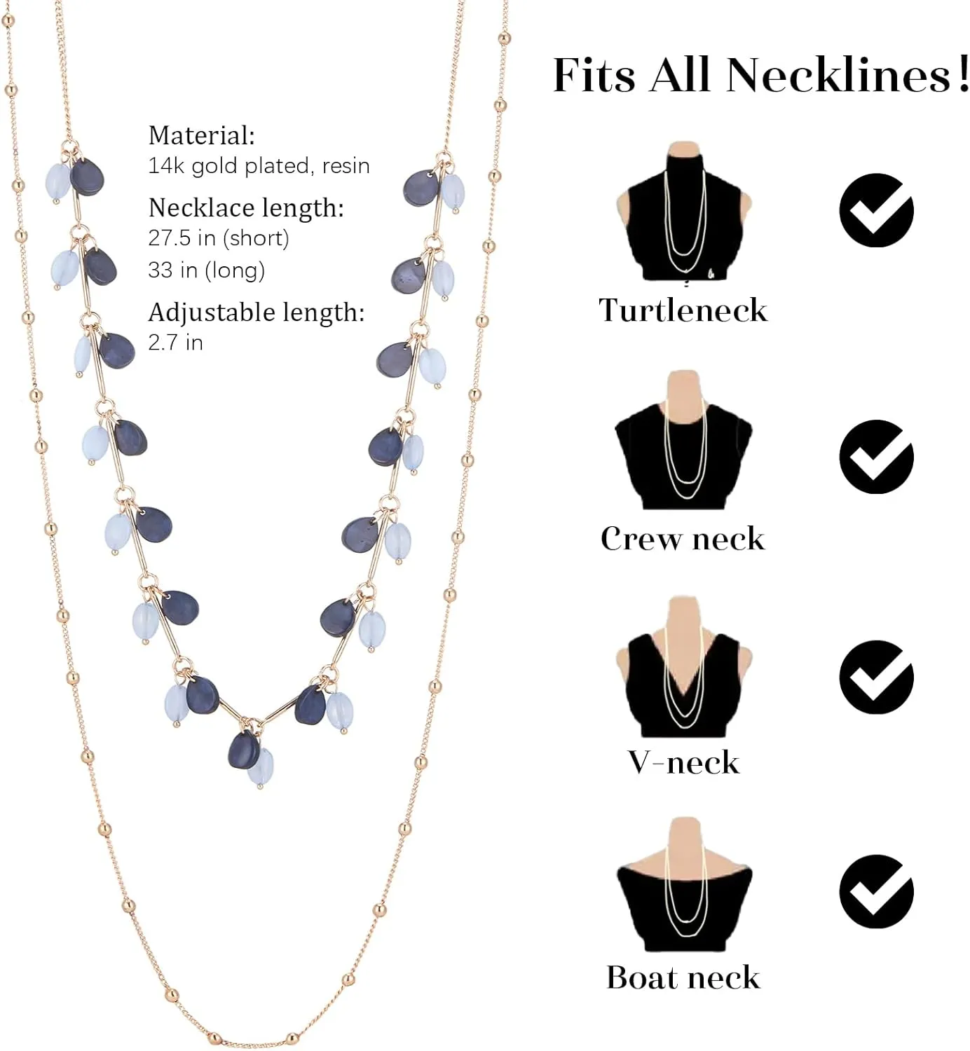 BULINLIN Layered Gold Long Necklaces for Women Long Beaded Chain Necklace Costume Gold Jewelry Mothers Day Gifts for Mom
