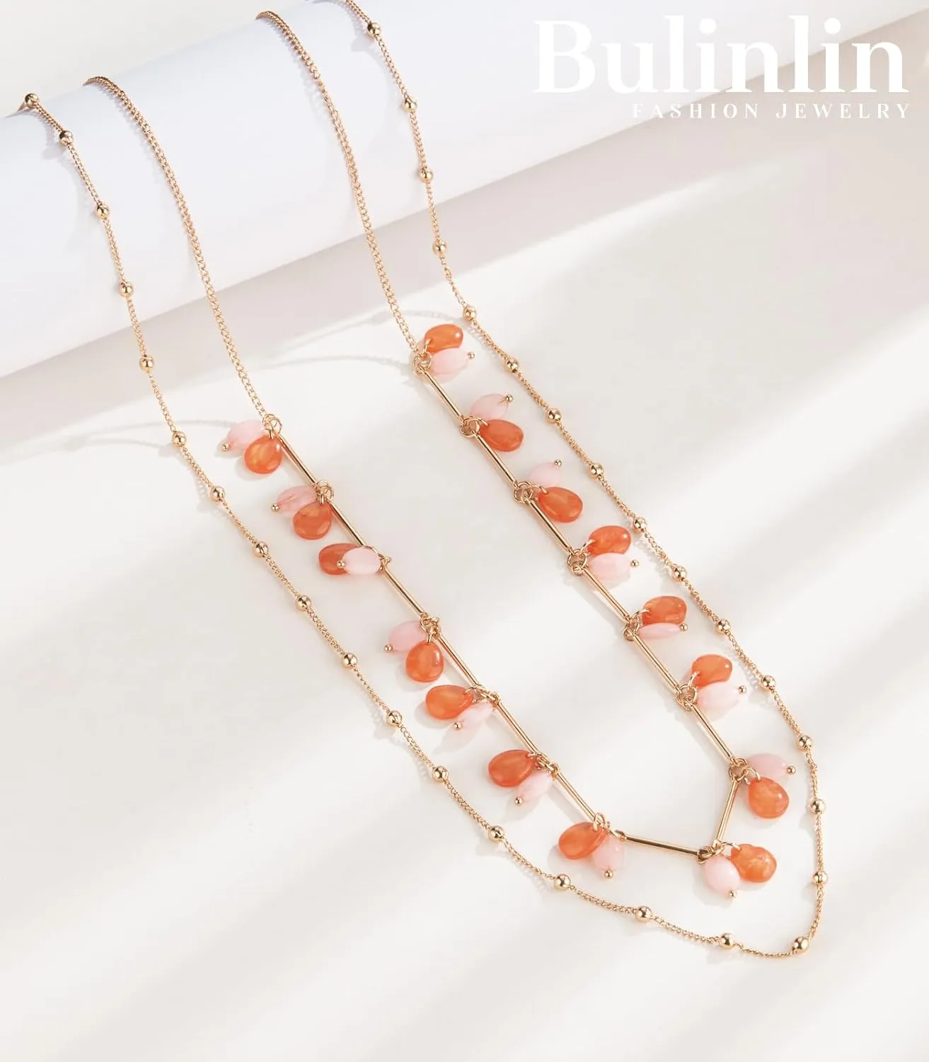 BULINLIN Layered Gold Long Necklaces for Women Long Beaded Chain Necklace Costume Gold Jewelry Mothers Day Gifts for Mom