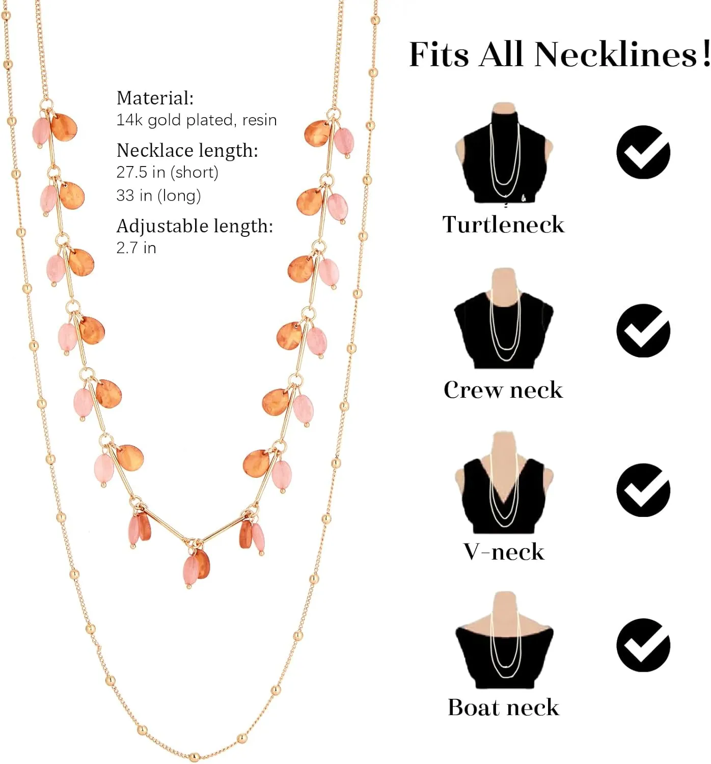 BULINLIN Layered Gold Long Necklaces for Women Long Beaded Chain Necklace Costume Gold Jewelry Mothers Day Gifts for Mom