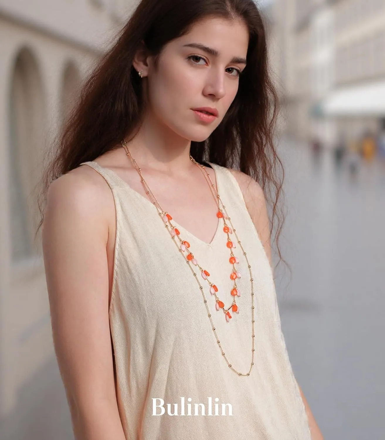 BULINLIN Layered Gold Long Necklaces for Women Long Beaded Chain Necklace Costume Gold Jewelry Mothers Day Gifts for Mom