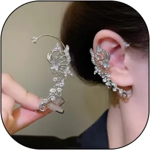 Butterfly Ear Cuff Earrings for Women Sparkling Silver Rhinestone Butterfly Elf Ear Cuffs Non Piercing Fairy Earrings Trendy Wedding Jewelry Gifts