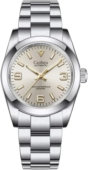 CADISEN Automatic for Men Watch 36MM Sapphire Mechanical Wristwatch Stainless Steel Waterproof Watches Casual Homage