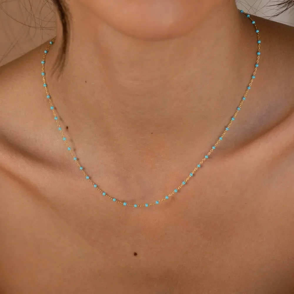 CAITLYNMINIMALIST 18K Gold Sterling Silver Classic Dainty Beaded Station Boho Layering Choker Necklace Jewelry Gift for Women