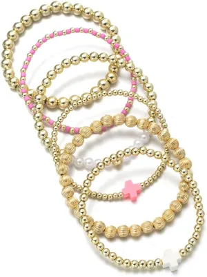 Caiyao Colorful Resin Turquoise Cross Beaded Stretch Braceles Set Bohemia Multilayer Gold Beads Cross Pearl Stackable Bracelet Preppy Friendship Bangles for Women Men Summer Beach Vacation Jewelry