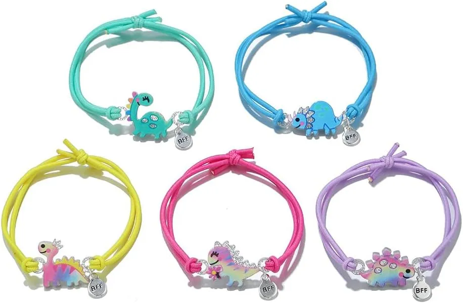 Caiyao Exquisite Dinosaur Bracelet Colorful Enamel Dinosaur Charm Beaded Strand rope Stretch Bracelet Set for Women Friendship Best Friend Gift