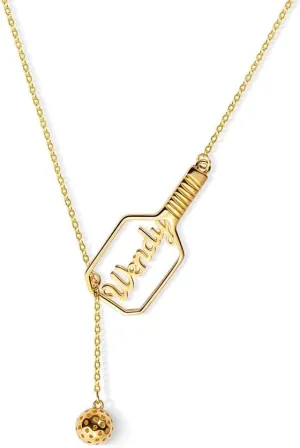 callie Personalized Adjustable Necklace for Pickleball Lover, Custom Y Necklaces w/Lariat Paddle and Ball, Customized Name Jewelry Gifts for Women