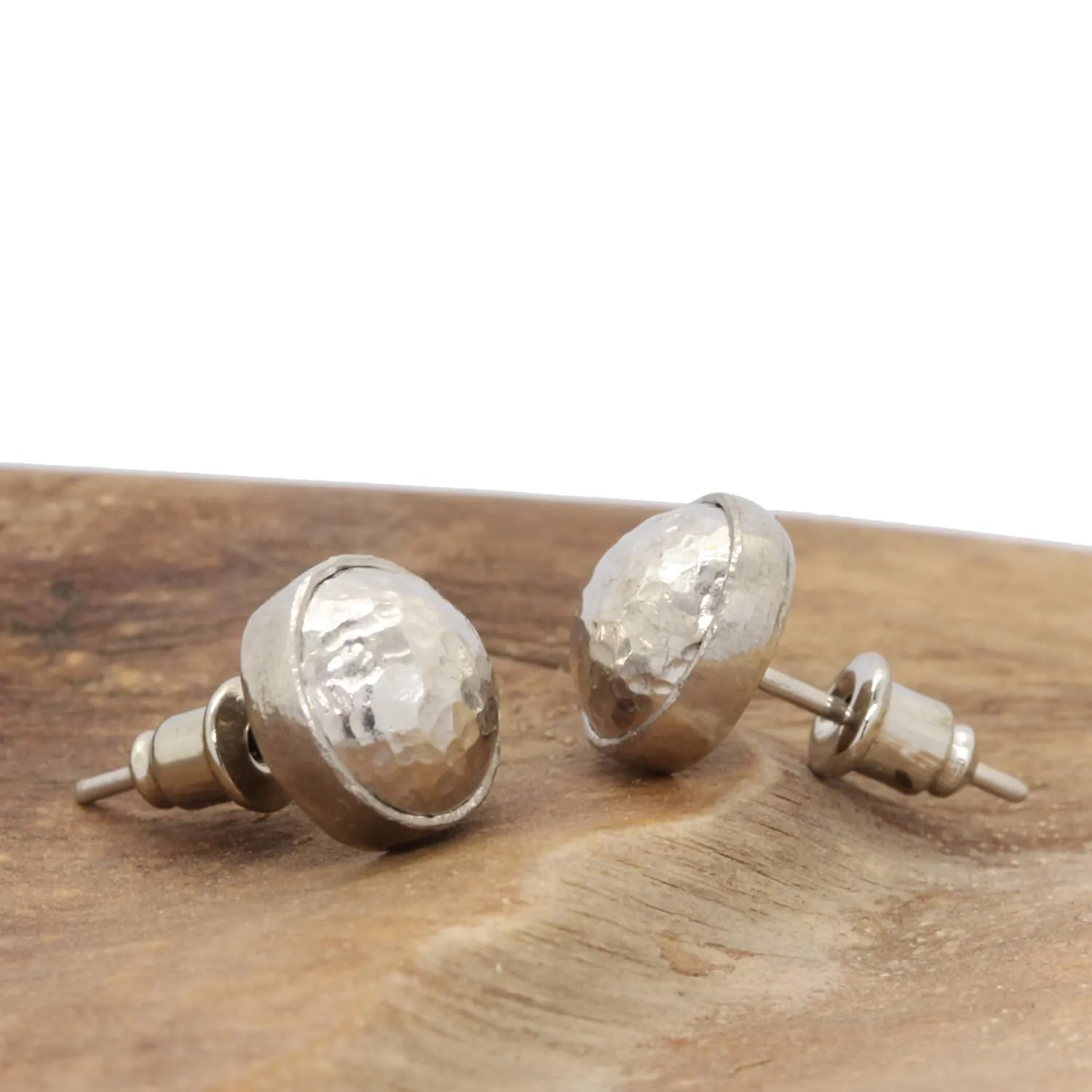 Caprixus 925 Sterling Silver Stud Earrings Dome Pebble Stud Post Earrings Designer Handmade Hammered Minimalist Turkish Fine Jewelry for Women