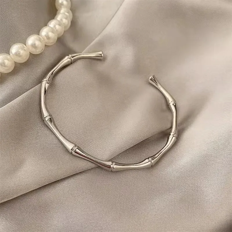 CARLIDANA Simple Stainless Steel Gold Color Bamboo Joint BanglesTrend Bracelet For Women Men Romantic Party Gift Fashion Jewelry