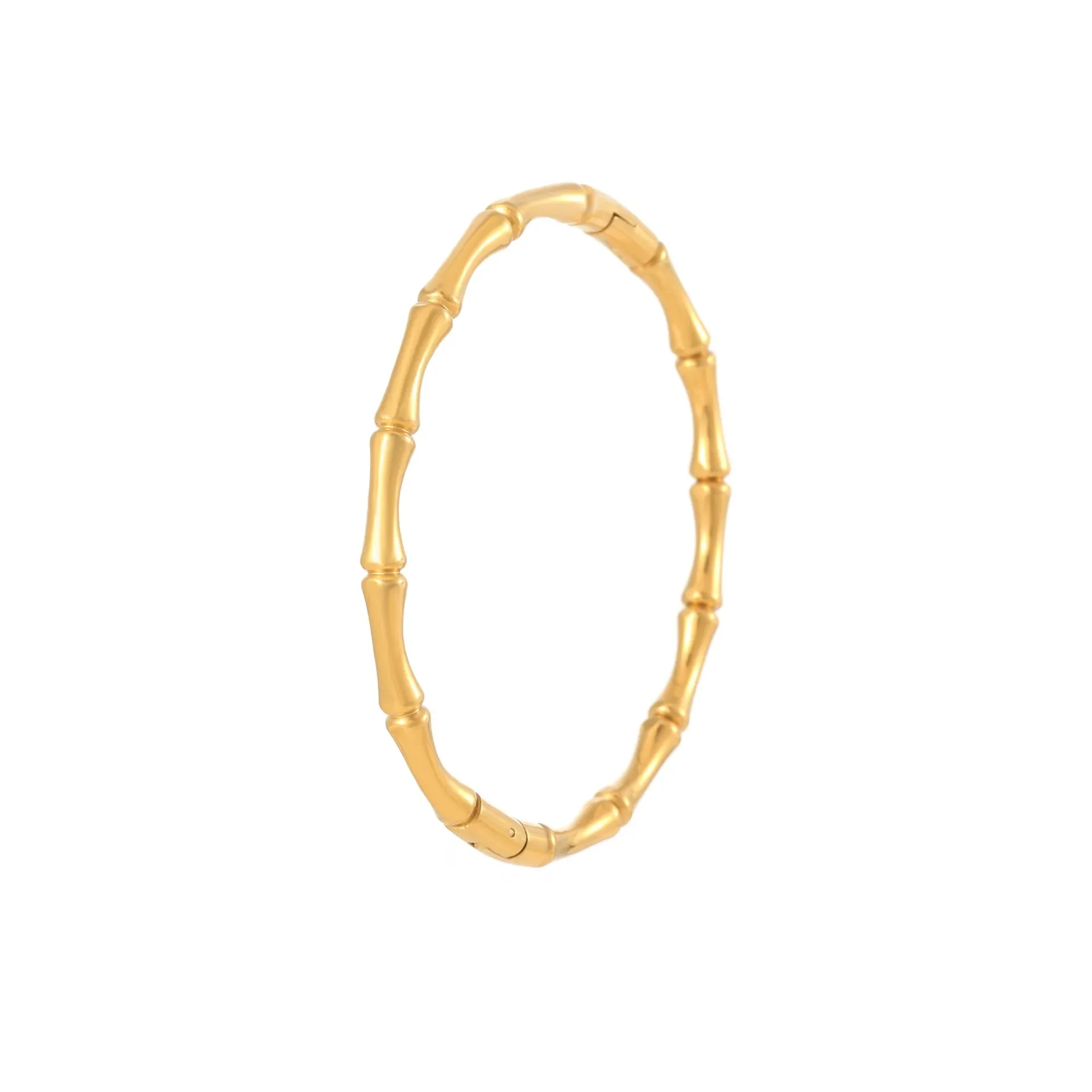 CARLIDANA Simple Stainless Steel Gold Color Bamboo Joint BanglesTrend Bracelet For Women Men Romantic Party Gift Fashion Jewelry