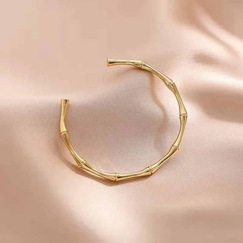 CARLIDANA Simple Stainless Steel Gold Color Bamboo Joint BanglesTrend Bracelet For Women Men Romantic Party Gift Fashion Jewelry