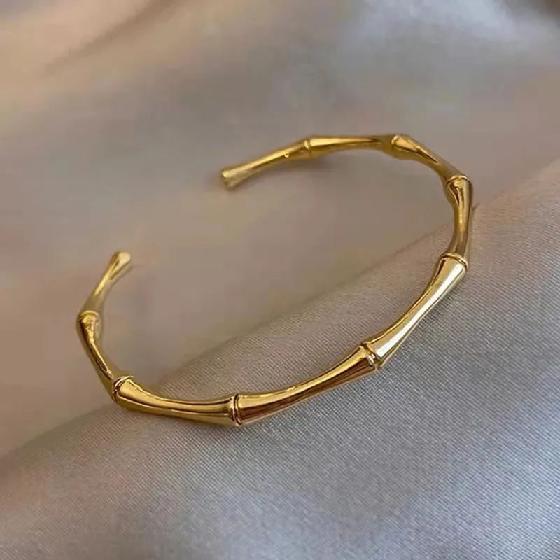 CARLIDANA Simple Stainless Steel Gold Color Bamboo Joint BanglesTrend Bracelet For Women Men Romantic Party Gift Fashion Jewelry
