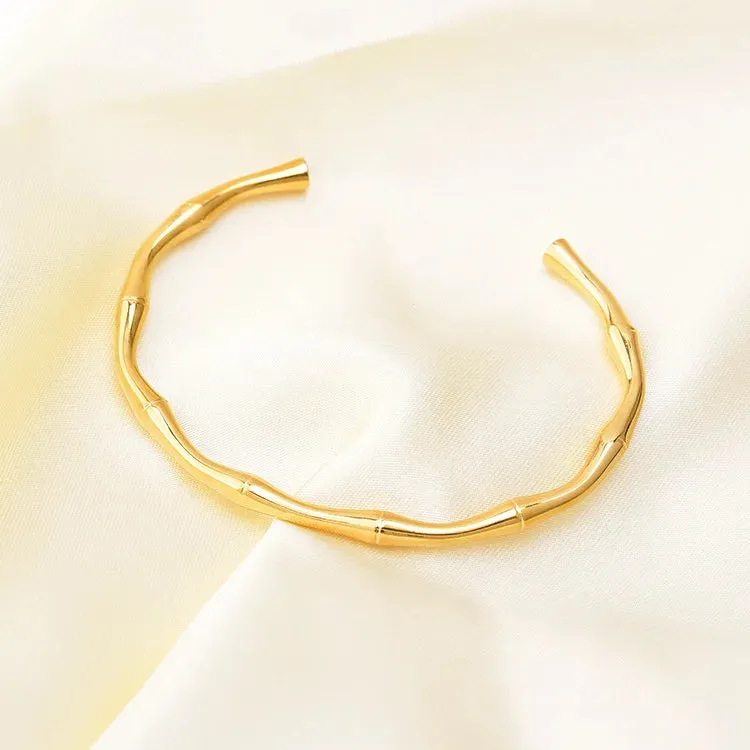 CARLIDANA Simple Stainless Steel Gold Color Bamboo Joint BanglesTrend Bracelet For Women Men Romantic Party Gift Fashion Jewelry