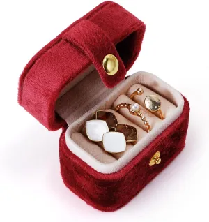 CASEGRACE Velvet Travel Jewelry Case - Portable Small Jewelry Ring Box Plush Velvet Ring Storage Case for Rings Earrings, Travel Essential Accessories for Women, Red