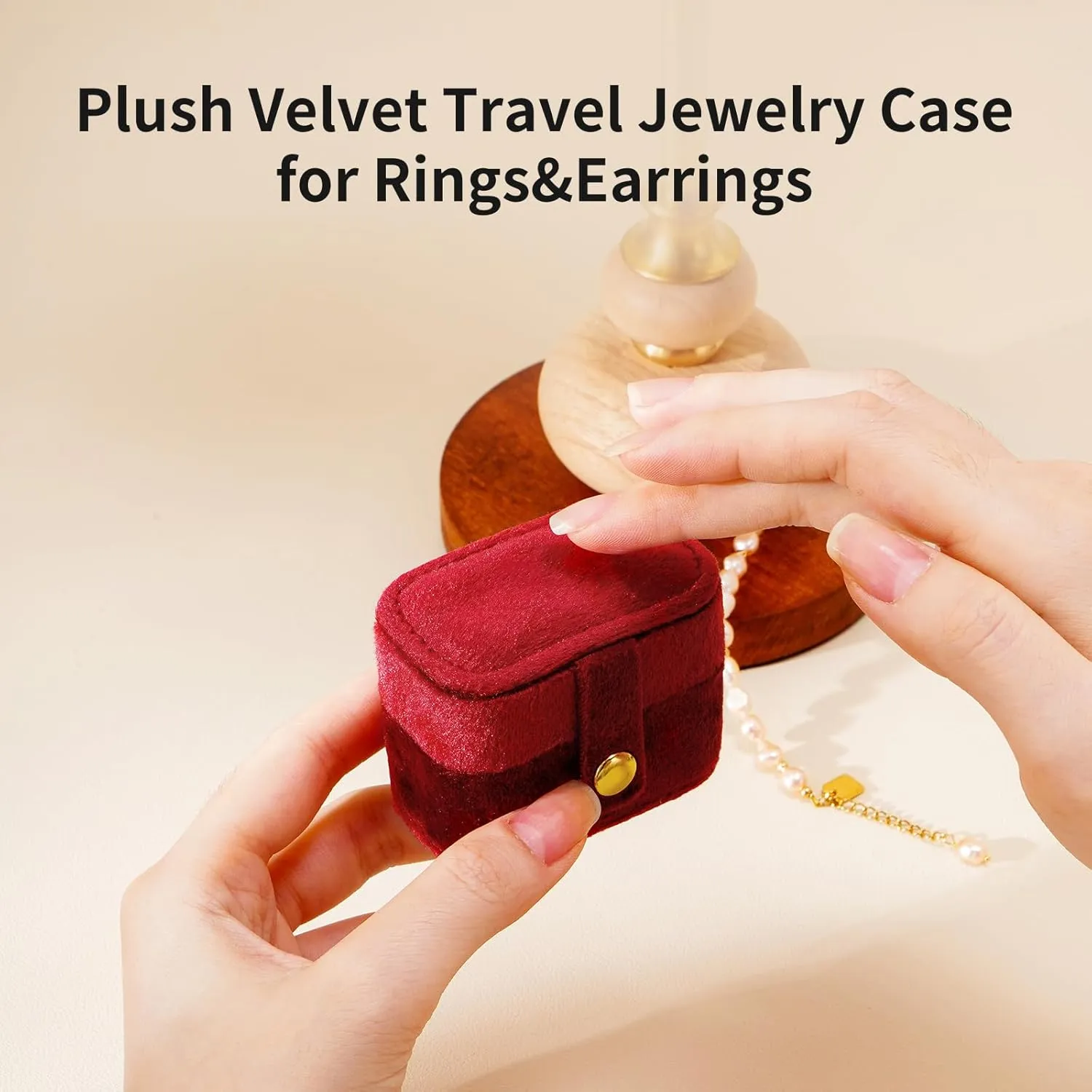 CASEGRACE Velvet Travel Jewelry Case - Portable Small Jewelry Ring Box Plush Velvet Ring Storage Case for Rings Earrings, Travel Essential Accessories for Women, Red