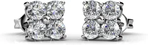 Cate & Chloe Rae Brilliance 18k White Gold Cluster Stud Earrings with Crystals, Round Diamond Cut Stone Earring Set, Wedding Sparkling Silver Studs for Women - Hypoallergenic