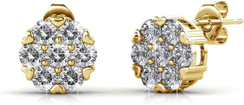Cate & Chloe Remy 18k White Gold Sparkling Pave Stud Earrings with Crystals, Sparkle Crystal Studs Earring Set for Women, Wedding Fashion Flower Cluster Earrings for Bridesmaid