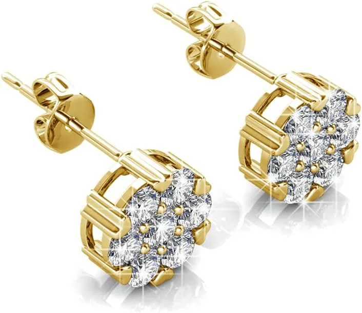 Cate & Chloe Remy 18k White Gold Sparkling Pave Stud Earrings with Crystals, Sparkle Crystal Studs Earring Set for Women, Wedding Fashion Flower Cluster Earrings for Bridesmaid